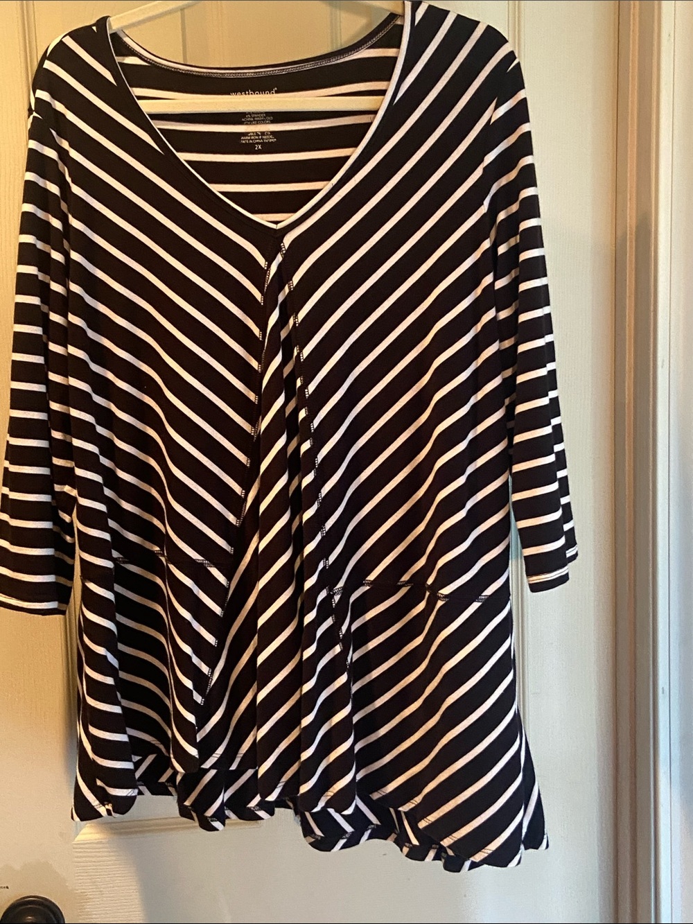 Westbound Black and White Striped V‑Neck Tunic